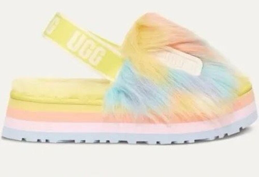 UGG Disco Stripe Pastel Rainbow Platform Slides Women’s 7